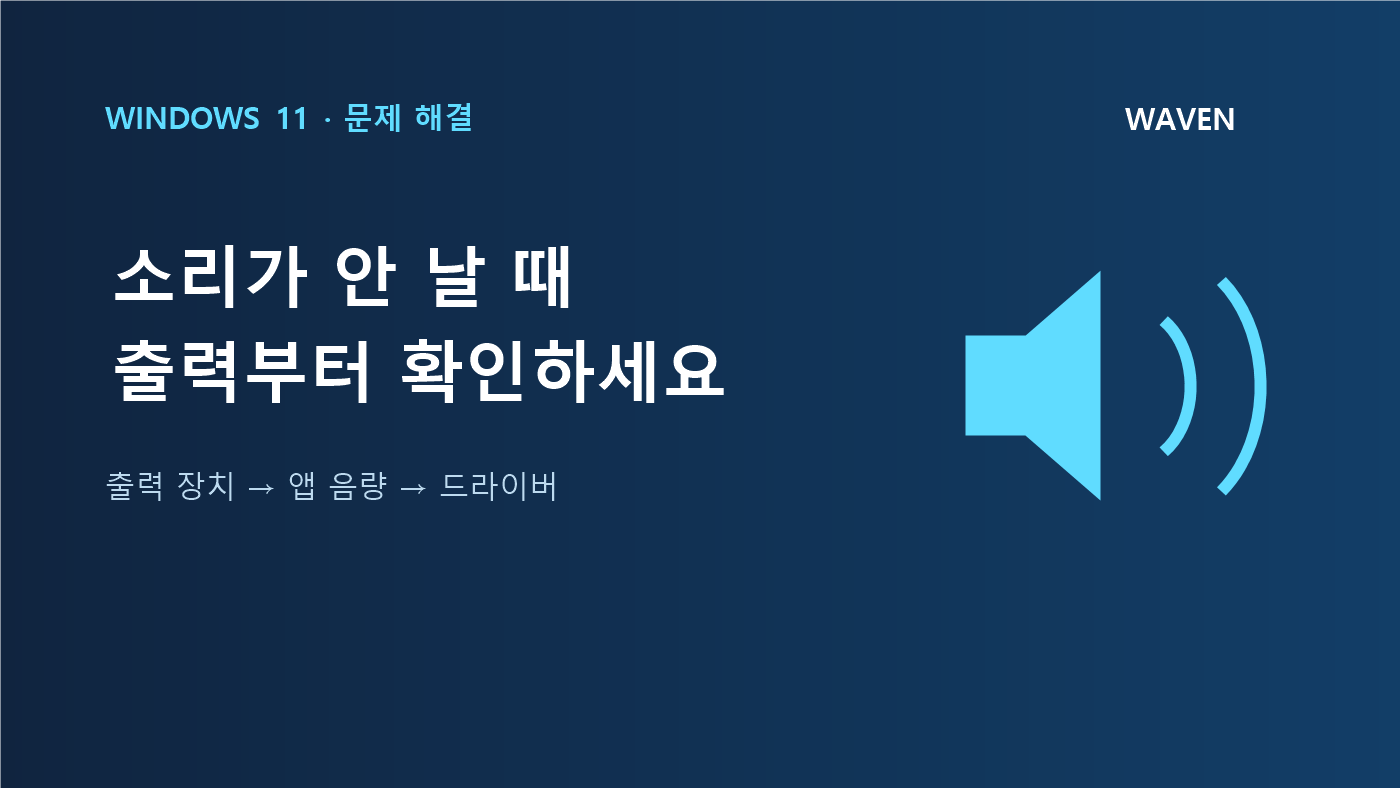 Windows 11 소리 문제를 출력 장치, 앱 음량, 드라이버 순서로 확인하는 안내