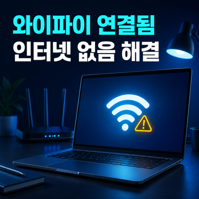 Windows 11 Wi-Fi 연결됨 상태에서 인터넷 없음 경고를 확인하는 노트북